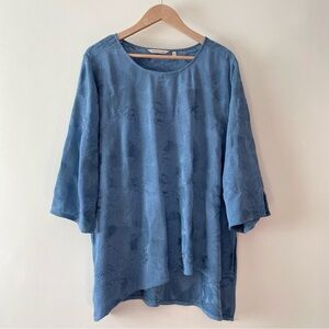 Soft Surroundings Blue Embroidered Chambray Tunic Top Asymmetrical Hem Size 2X